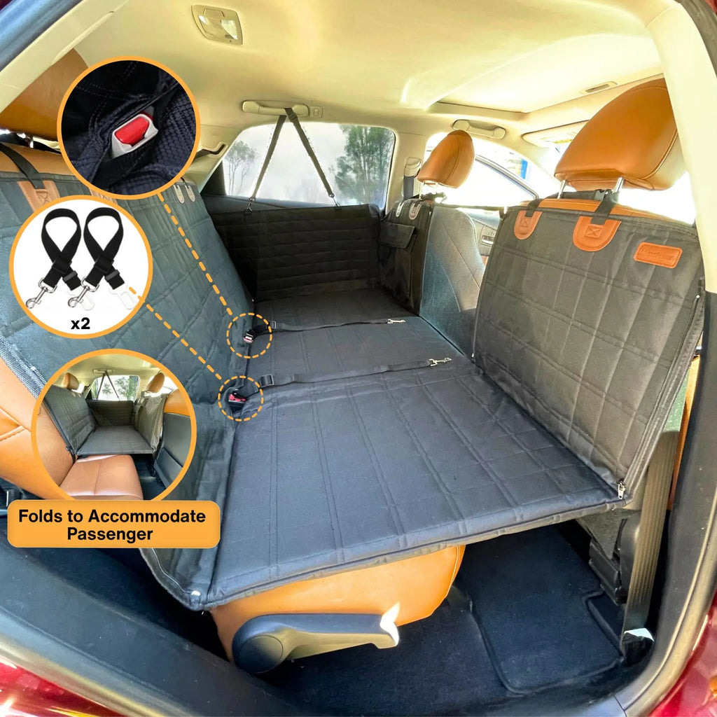 Grey Dog Back Seat Extender with Hard Bottom and Mesh Window, Pet Hammock for Cars, Trucks and SUVs