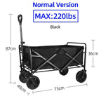 Folding Wagon Cart with All-Terrain Wheels and Brakes, Collapsible Trolley for Camping, Beach and Garden, Black