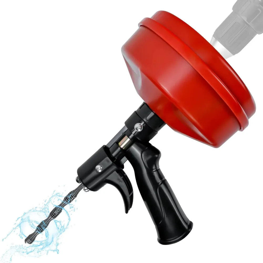 7.6m Drain Snake Auger, Hand Crank or Drill Powered, Flexible Steel Cable for Sinks, Showers and Toilets