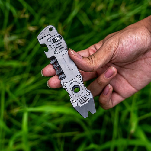 Titanium Pocket Multi-Tool with Adjustable Wrench, Pry Bar, Bottle Opener and Bit Holder, 134mm EDC Tool