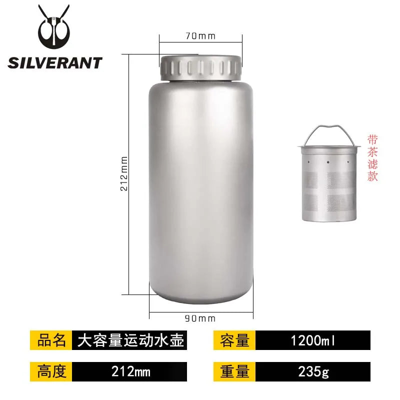 Titanium Water Bottle 1200ml, Single-Wall Wide-Mouth Flask for Camping, Hiking and Travel