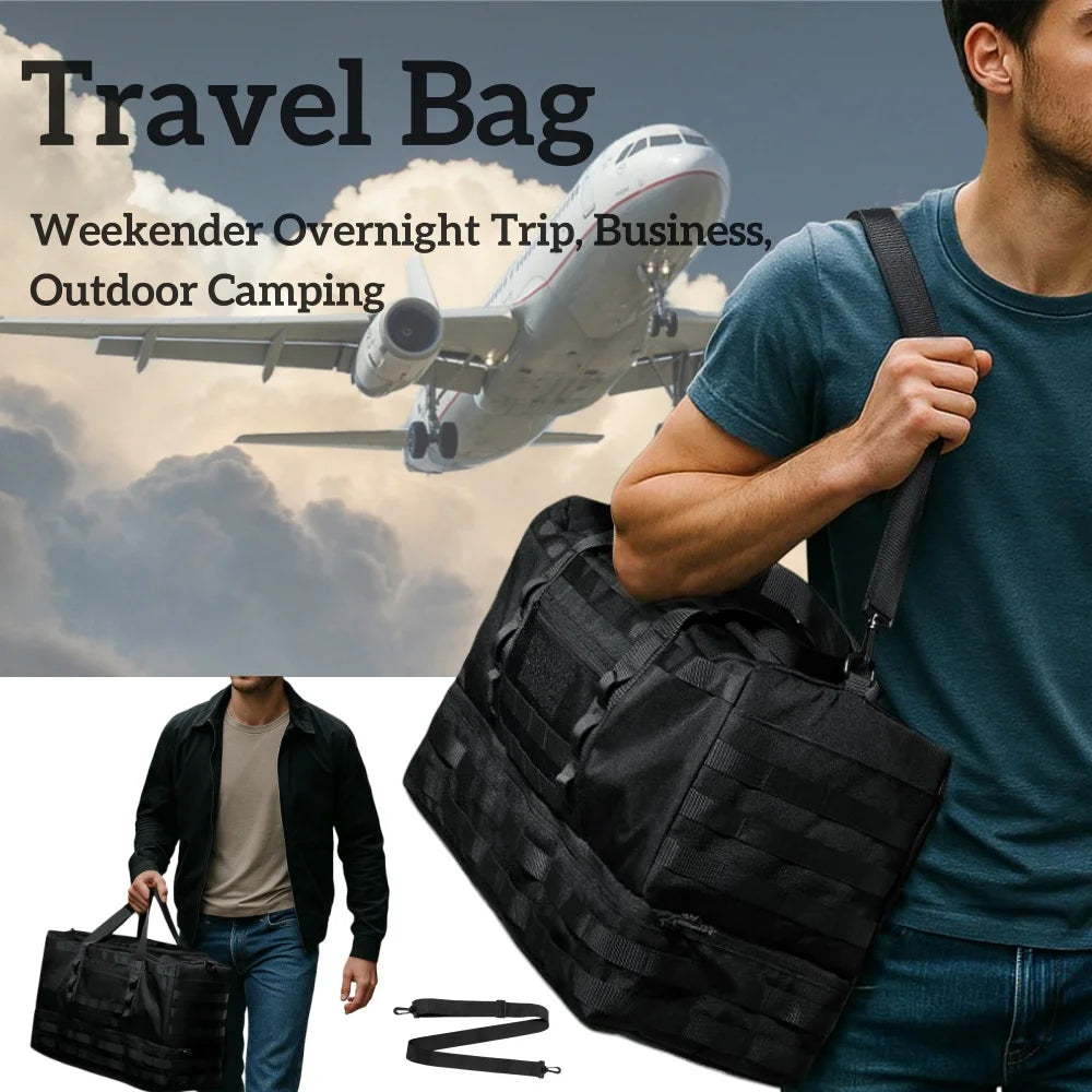 50L Khaki Tactical Duffel Bag in 600D Fabric for Travel, Camping, Hiking and Gym