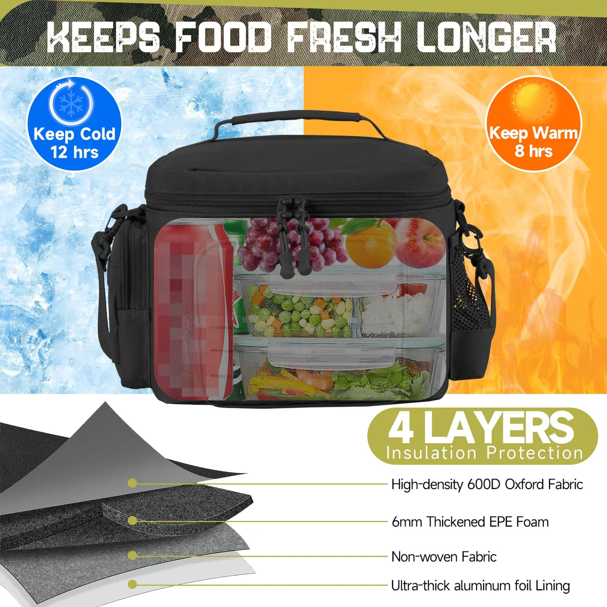 Green Tactical Insulated Cooler Lunch Bag, Leak-Resistant and Heavy Duty for Work, Camping and Picnics