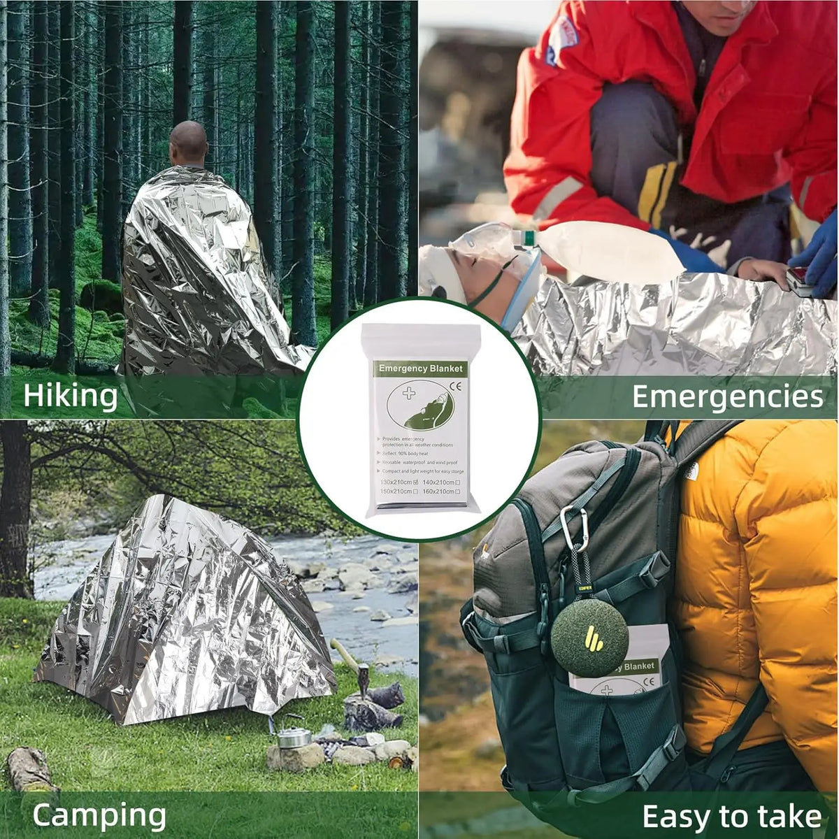 Emergency Foil Blankets 30 Pack, 130 x 210cm Thermal Space Blankets for Camping, Hiking and Car Kits, Gold and Silver