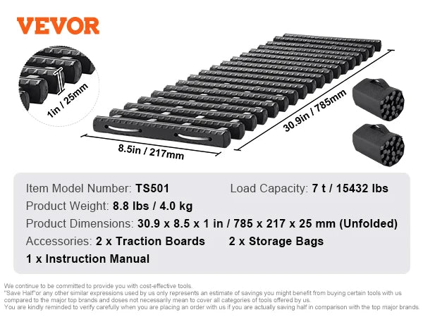 Recovery Traction Boards Pair, 10 Tonne Rated PP Tyre Traction Mats for 4WD, SUV and RV, Red Medium