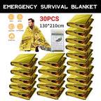 Emergency Foil Blankets 30 Pack, 130 x 210cm Thermal Space Blankets for Camping, Hiking and Car Kits, Silver