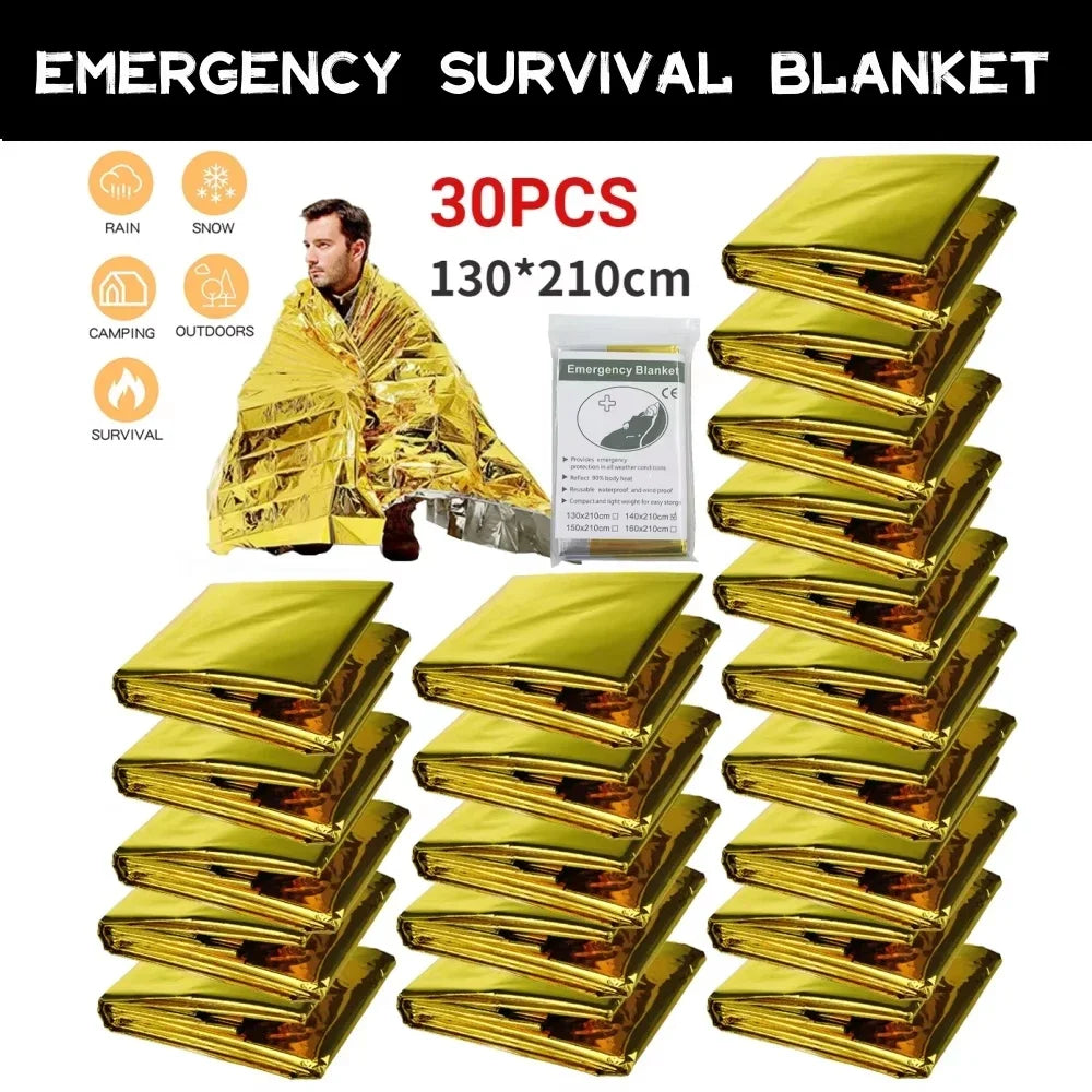 Emergency Foil Blankets 30 Pack, 130 x 210cm Thermal Space Blankets for Camping, Hiking and Car Kits, Silver