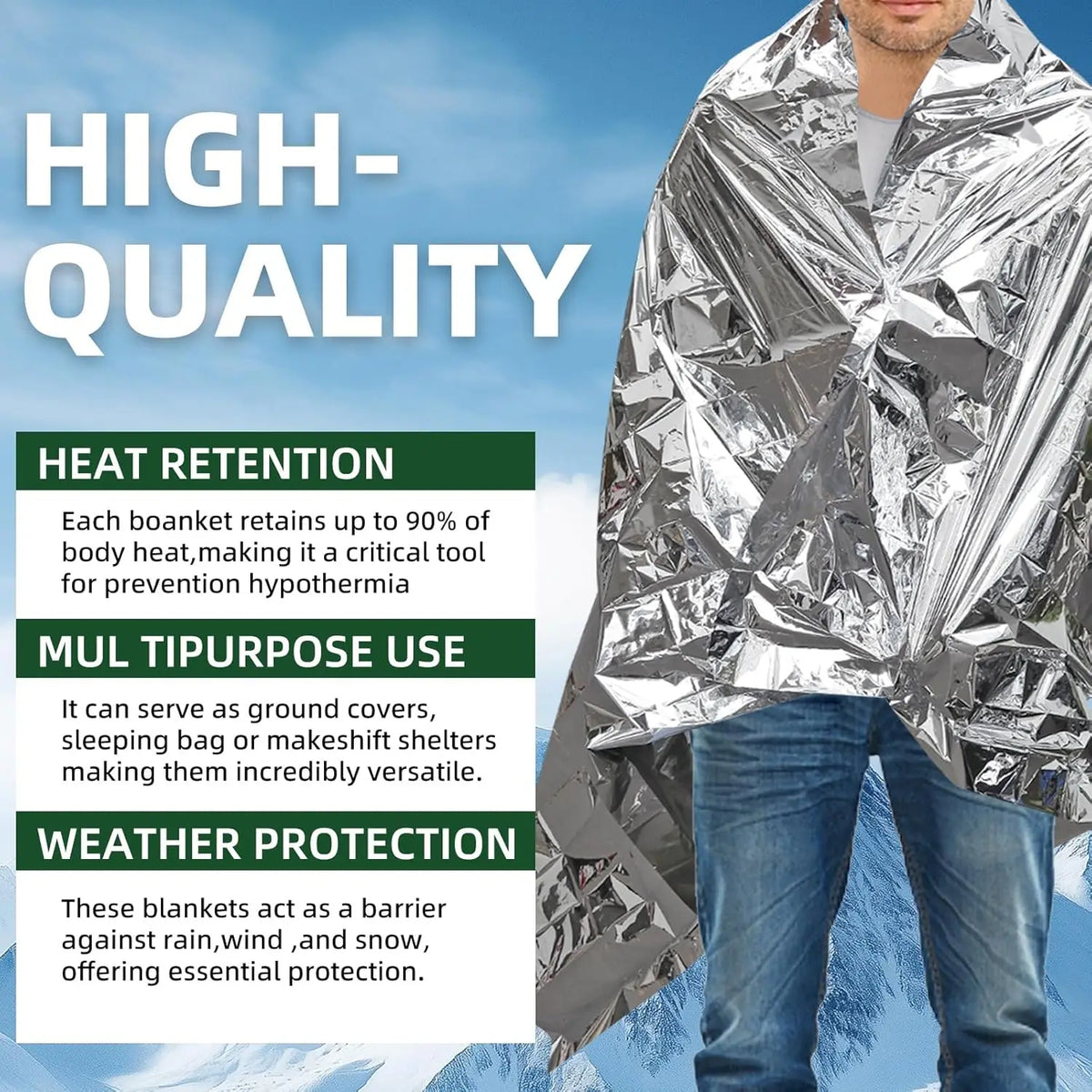 Emergency Foil Blankets 30 Pack, 130 x 210cm Thermal Space Blankets for Camping, Hiking and Car Kits, Gold and Silver