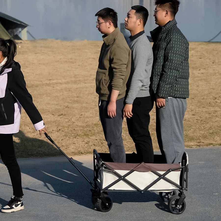 Folding Wagon Cart with All-Terrain Wheels and Brakes, Collapsible Trolley for Camping, Beach and Garden, Black