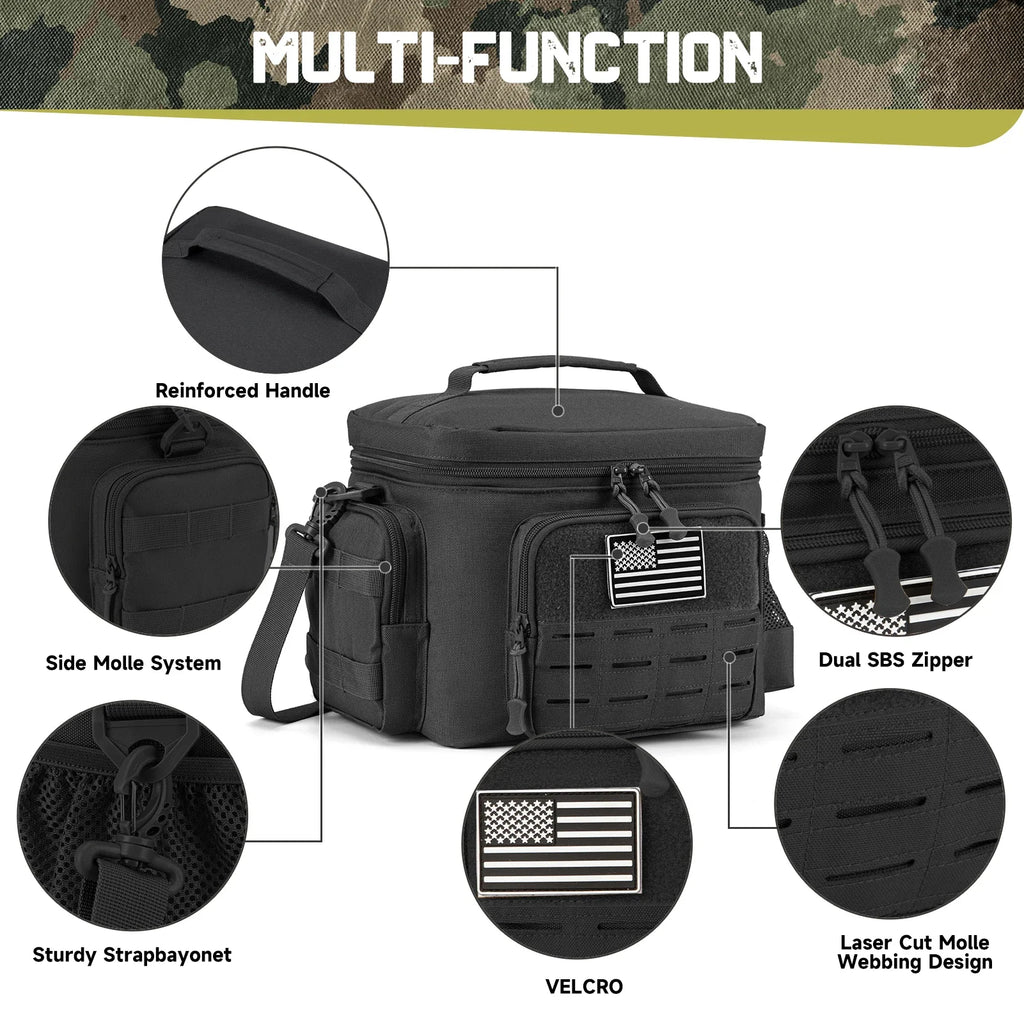 Green Tactical Insulated Cooler Lunch Bag, Leak-Resistant and Heavy Duty for Work, Camping and Picnics