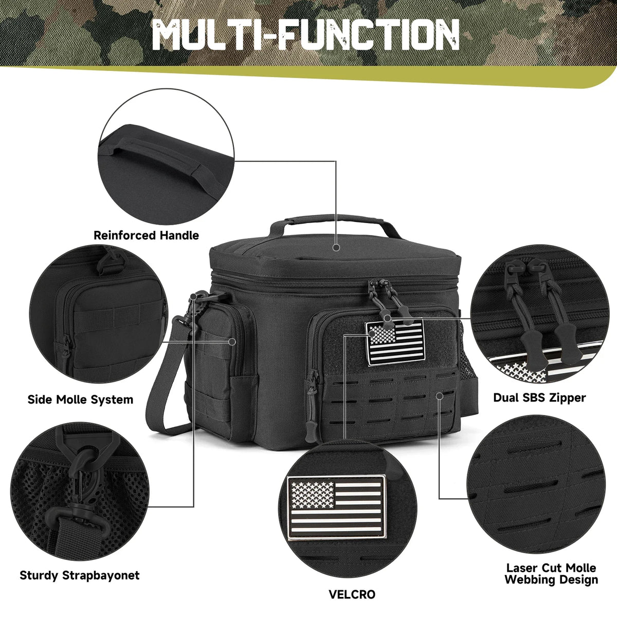 Green Tactical Insulated Cooler Lunch Bag, Leak-Resistant and Heavy Duty for Work, Camping and Picnics