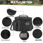 Black Tactical Insulated Cooler Lunch Bag, Leak-Resistant and Heavy Duty for Work, Camping and Picnics