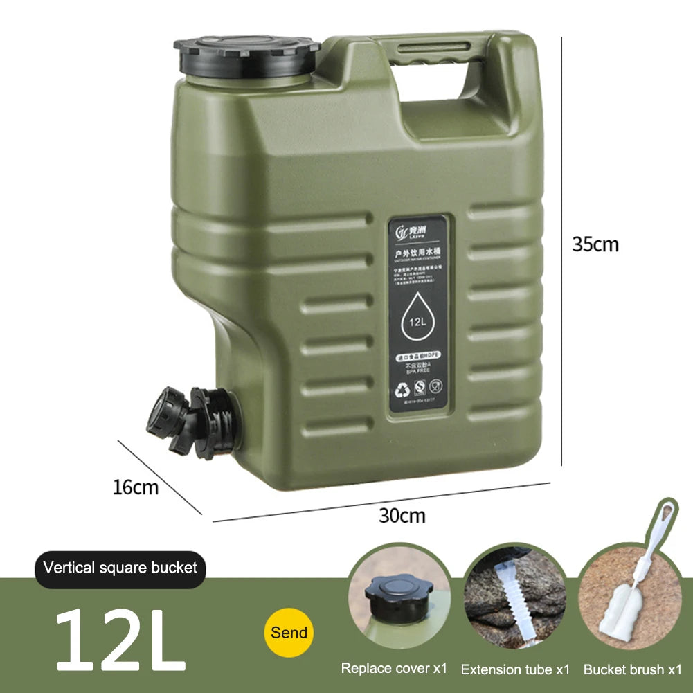12L Portable Camping Water Container with Tap and Extension Hose, BPA-Free Water Carrier for Outdoor Use