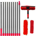 Red Extendable Window Cleaning Kit 100-420cm, 2-in-1 Squeegee and Microfibre Scrubber, 180° Swivel Head