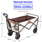 Folding Wagon Cart with All-Terrain Wheels and Brakes, Collapsible Trolley for Camping, Beach and Garden, Black