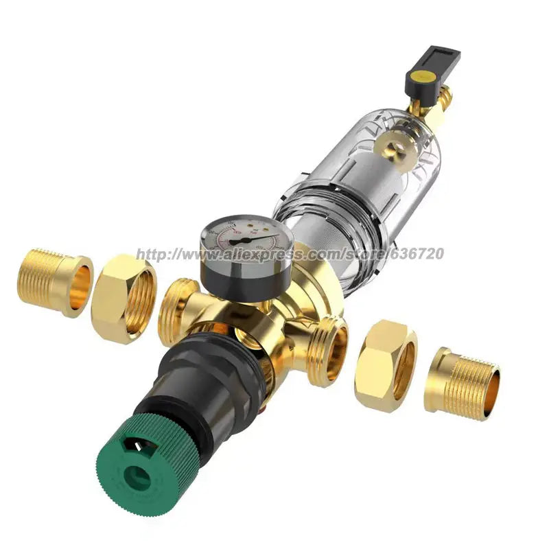 RV Water Pressure Regulator with 40 Micron Filter, Adjustable Brass Valve, 3/4 and 1 Inch