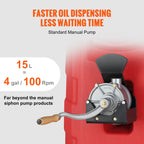 16 Gallon Portable Fuel Caddy with Hand Pump, Wheels and Metal Wire Hose for Petrol, Diesel and Oil