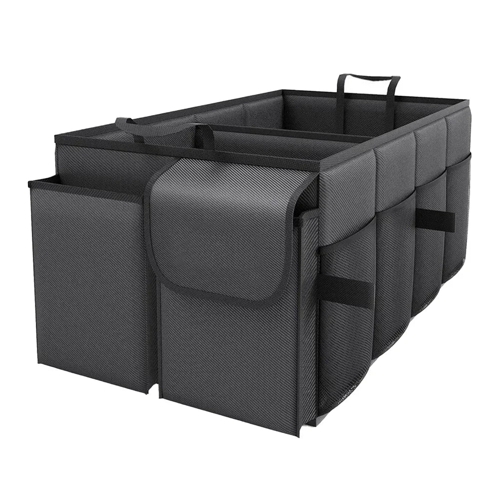 Black Foldable Car Boot Storage Box, Collapsible Polyester Organiser for Groceries and Sports Gear