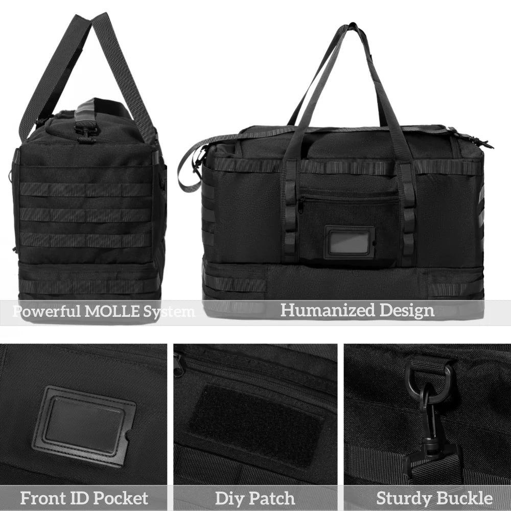50L Army Green Tactical Duffel Bag in 600D Fabric for Travel, Camping, Hiking and Gym