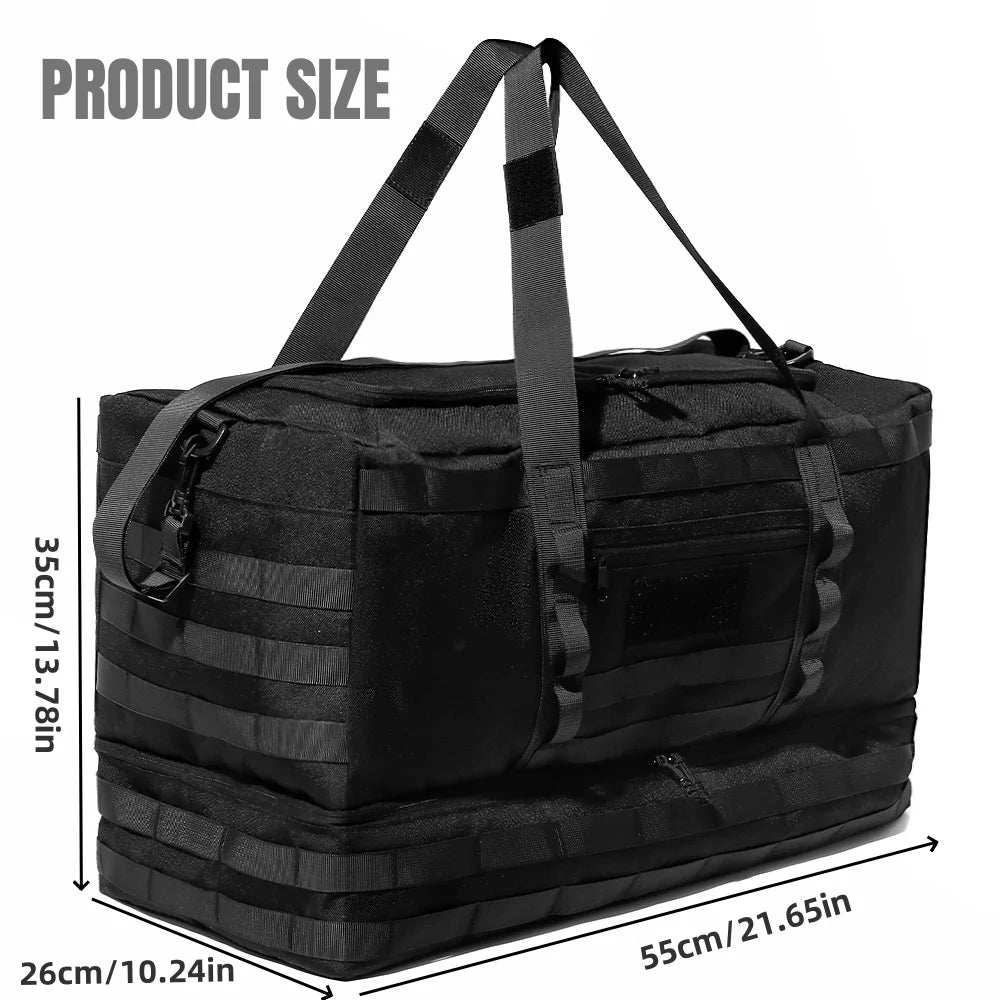 50L Black Tactical Duffel Bag in 600D Fabric for Travel, Camping, Hiking and Gym