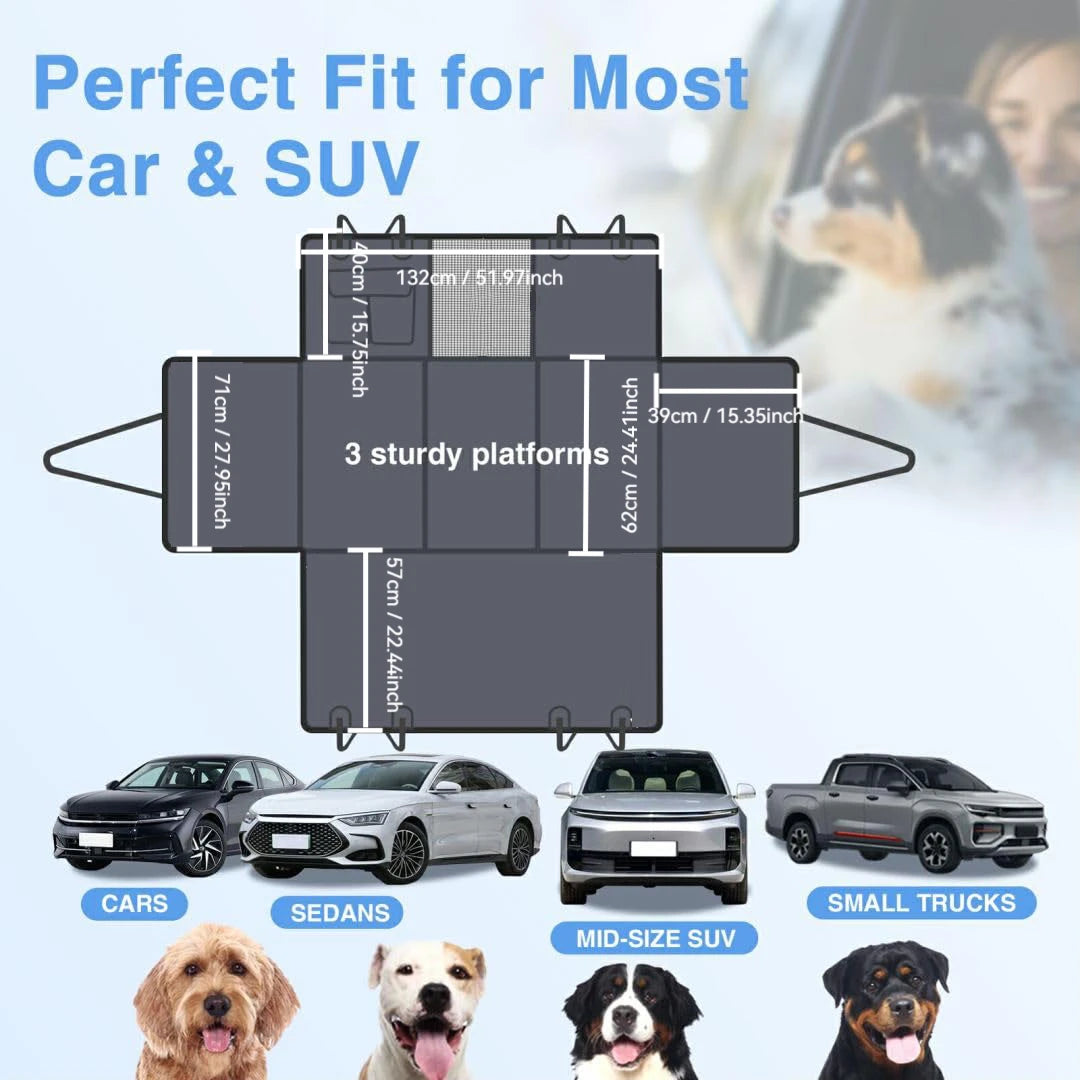 Black Dog Back Seat Extender with Hard Bottom and Mesh Window, Pet Hammock for Cars, Trucks and SUVs