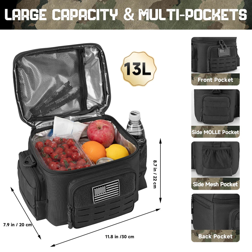 Green Tactical Insulated Cooler Lunch Bag, Leak-Resistant and Heavy Duty for Work, Camping and Picnics