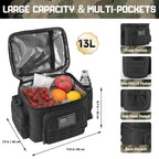 Black Tactical Insulated Cooler Lunch Bag, Leak-Resistant and Heavy Duty for Work, Camping and Picnics