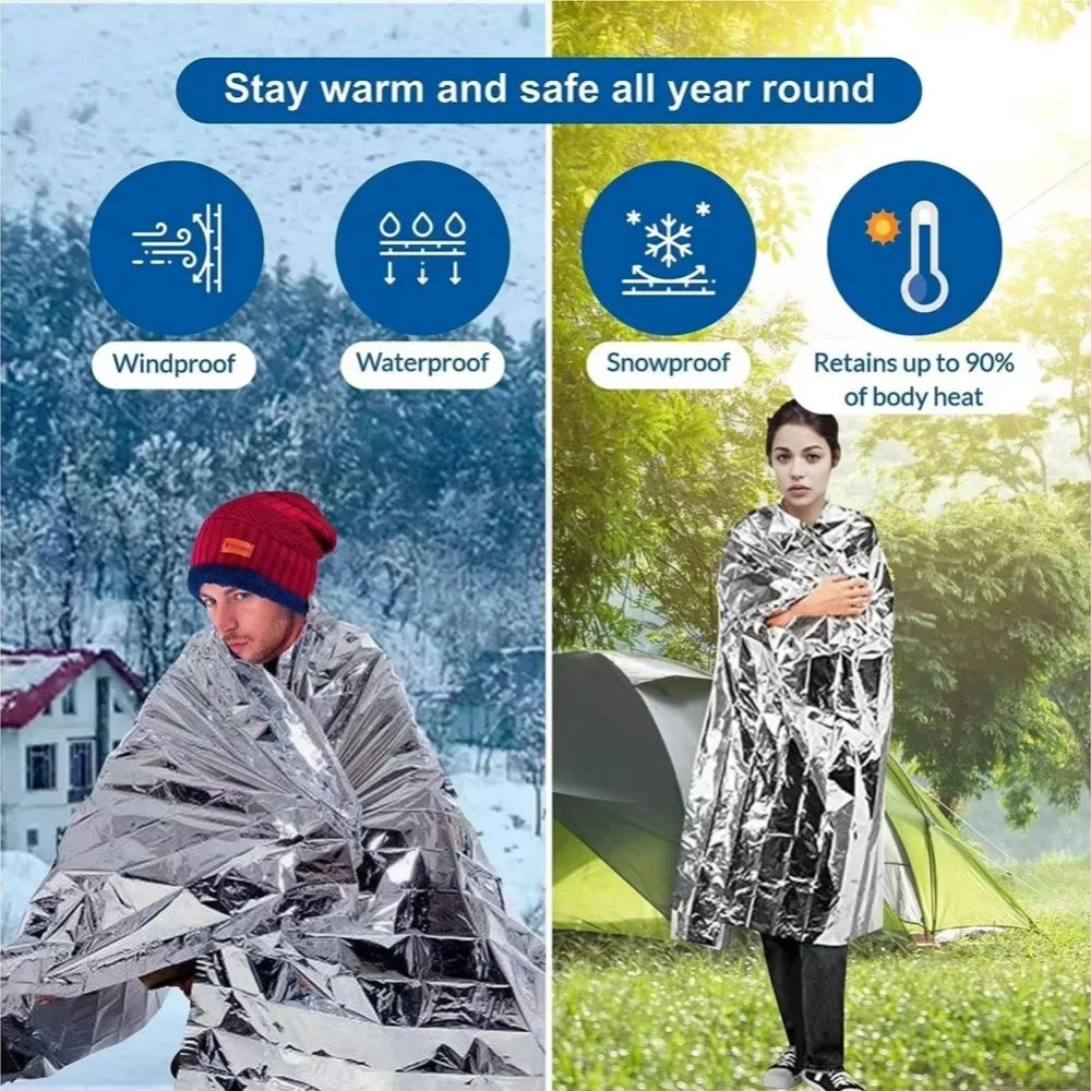 Emergency Foil Blankets 30 Pack, 130 x 210cm Thermal Space Blankets for Camping, Hiking and Car Kits, Gold and Silver