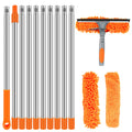 Orange Extendable Window Cleaning Kit 100-420cm, 2-in-1 Squeegee and Microfibre Scrubber, 180° Swivel Head
