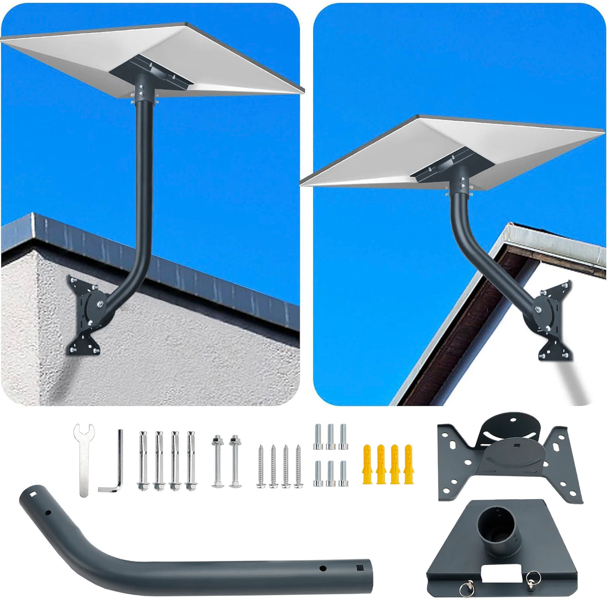 Satellite Dish Wall and Roof Mount for Gen 3 Standard Dish, 360° Adjustable Curved Pole Bracket Kit