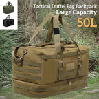 50L Khaki Tactical Duffel Bag in 600D Fabric for Travel, Camping, Hiking and Gym