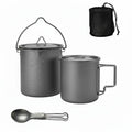 Titanium Camping Cookware Set, 420ml Folding Mug and 750ml Hanging Pot, Lightweight Hiking Kit
