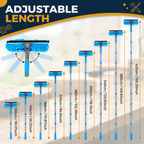 Blue Extendable Window Cleaning Kit 100-420cm, 2-in-1 Squeegee and Microfibre Scrubber, 180° Swivel Head