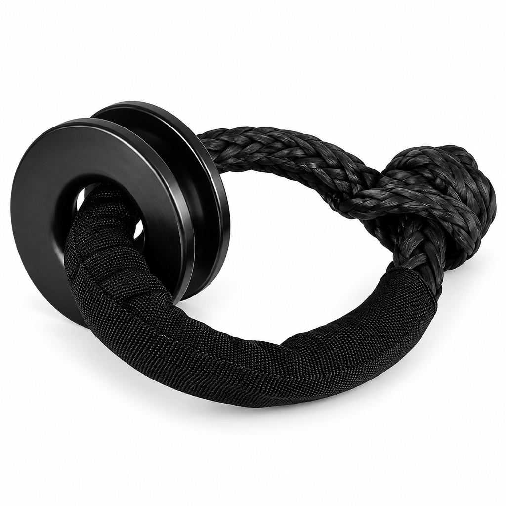 Black Soft Shackle and Snatch Recovery Ring Set, 38,000 lbs UHMWPE Rope Shackle for 4WD Recovery