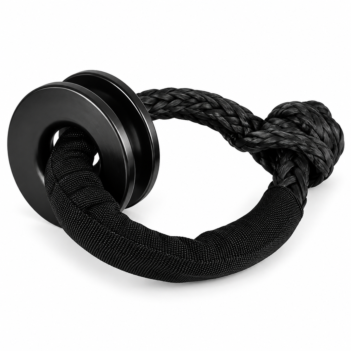 Black Soft Shackle and Snatch Recovery Ring Set, 38,000 lbs UHMWPE Rope Shackle for 4WD Recovery