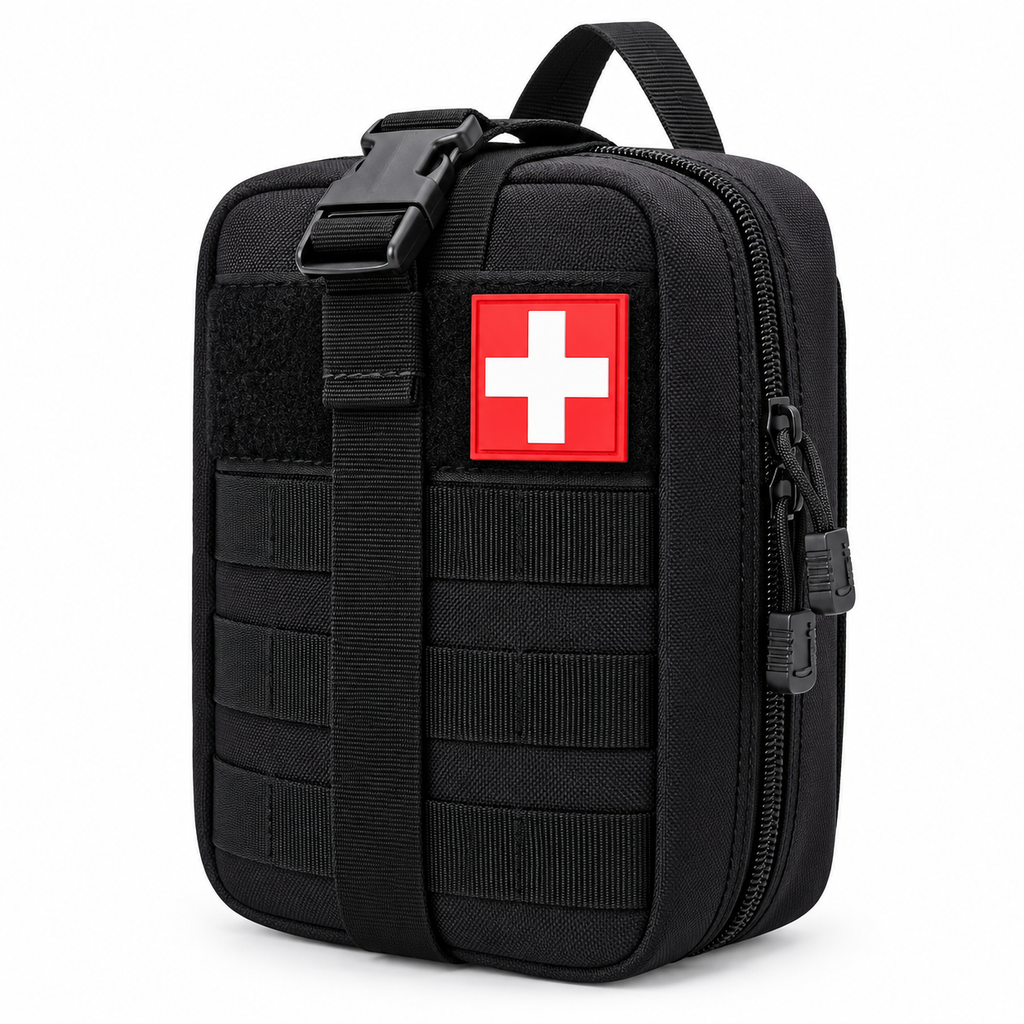 Black 379-Piece First Aid Kit in MOLLE Pouch, Compact Emergency Kit for Car, Camping, Hiking and Home