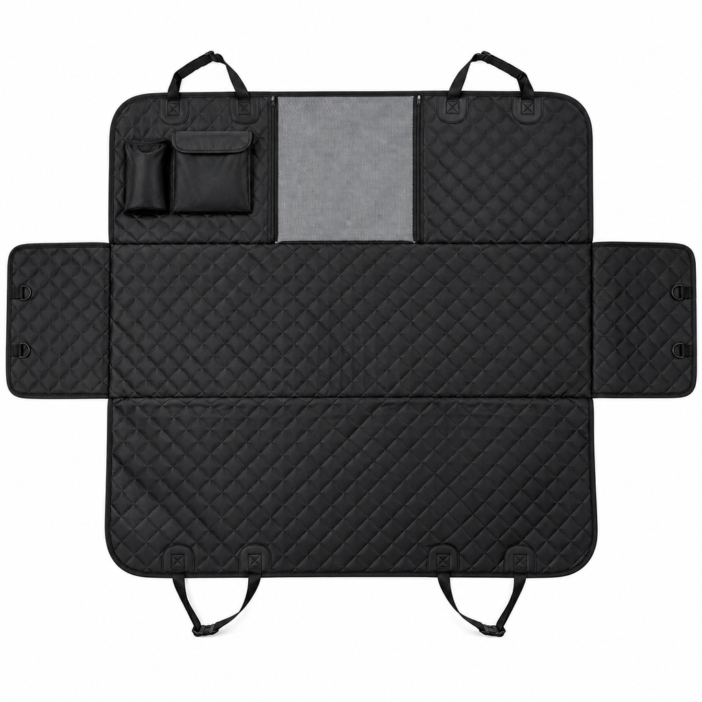 Waterproof Dog Back Seat Cover with Mesh Window and Side Flaps, Quilted Pet Hammock for Cars and Trucks