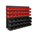 48 Piece Wall Mounted Parts Storage Bins with Wall Panels, Stackable Garage and Workshop Organiser, Red and Black