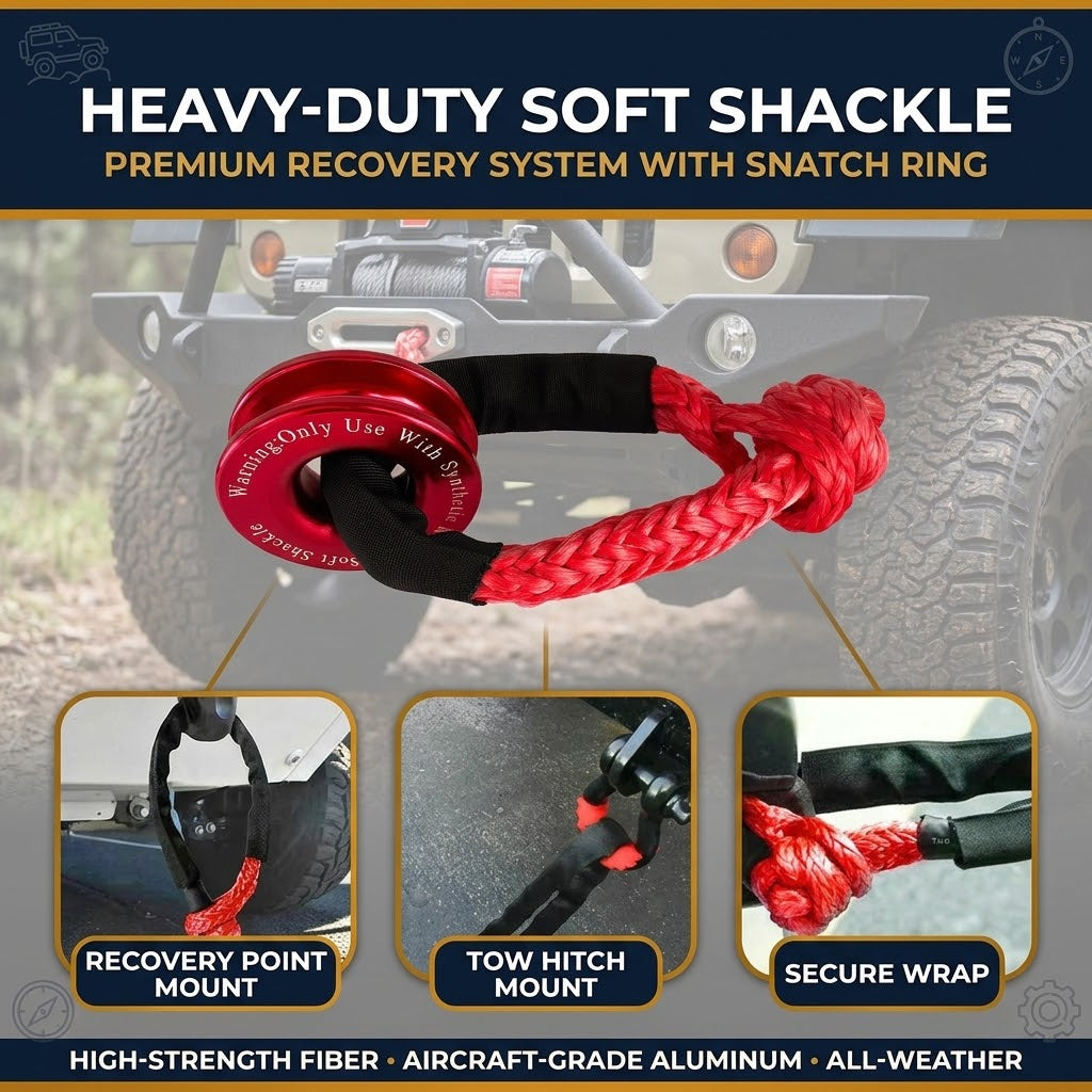 Blue Soft Shackle and Snatch Recovery Ring Set, 38,000 lbs UHMWPE Rope Shackle for 4WD Recovery