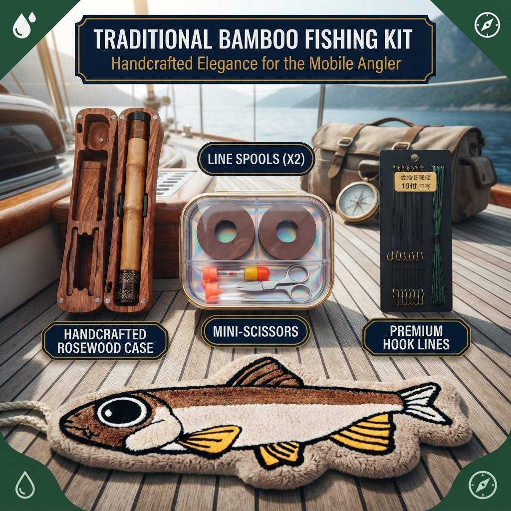 Champagne Tenkara Fishing Rod 1.7m with Wooden Storage Box, Ultralight 13-Section Carbon Stream Rod