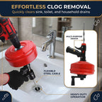 5m Drain Snake Auger, Hand Crank or Drill Powered, Flexible Steel Cable for Sinks, Showers and Toilets