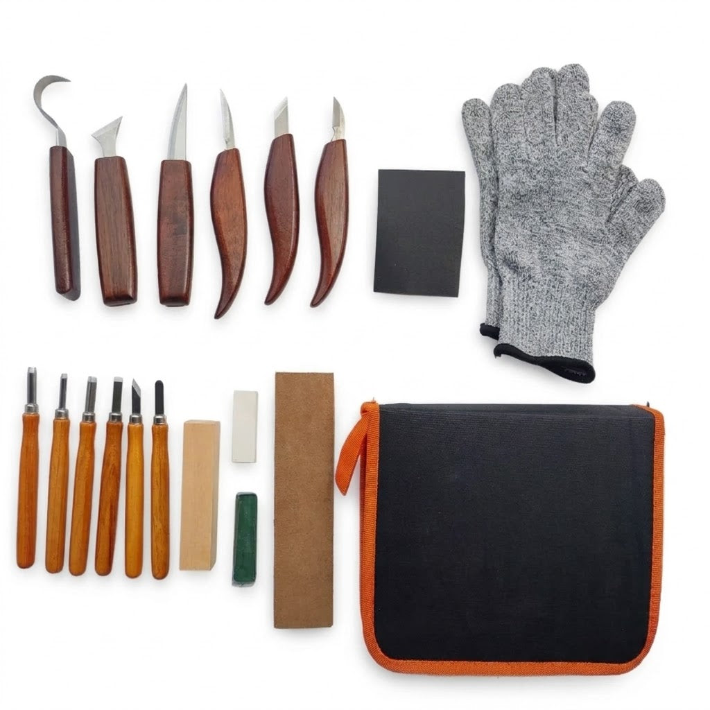 19 Piece Wood Carving Tool Set with Hook Knife for Spoon Carving, Whittling and Woodworking