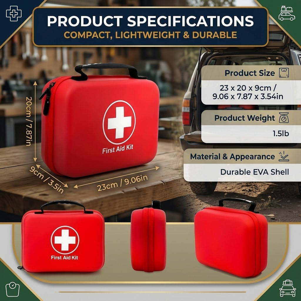 210-Piece First Aid Kit in Hard EVA Case, Portable Emergency Kit for Car, Home, Camping and Travel