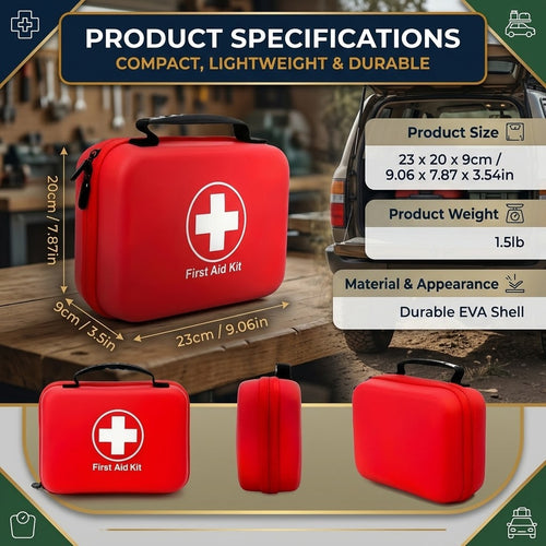 210-Piece First Aid Kit in Hard EVA Case, Portable Emergency Kit for Car, Home, Camping and Travel
