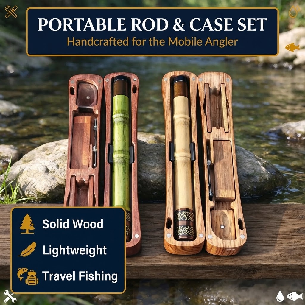 Emerald Tenkara Fishing Rod 1.7m with Wooden Storage Box, Ultralight 13-Section Carbon Stream Rod
