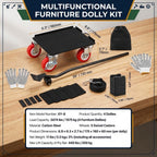 Furniture Dolly Set of 4 with 5 Swivel Wheels, Brakes and Lifting Pry Bar, 3474 lb Total Load Capacity