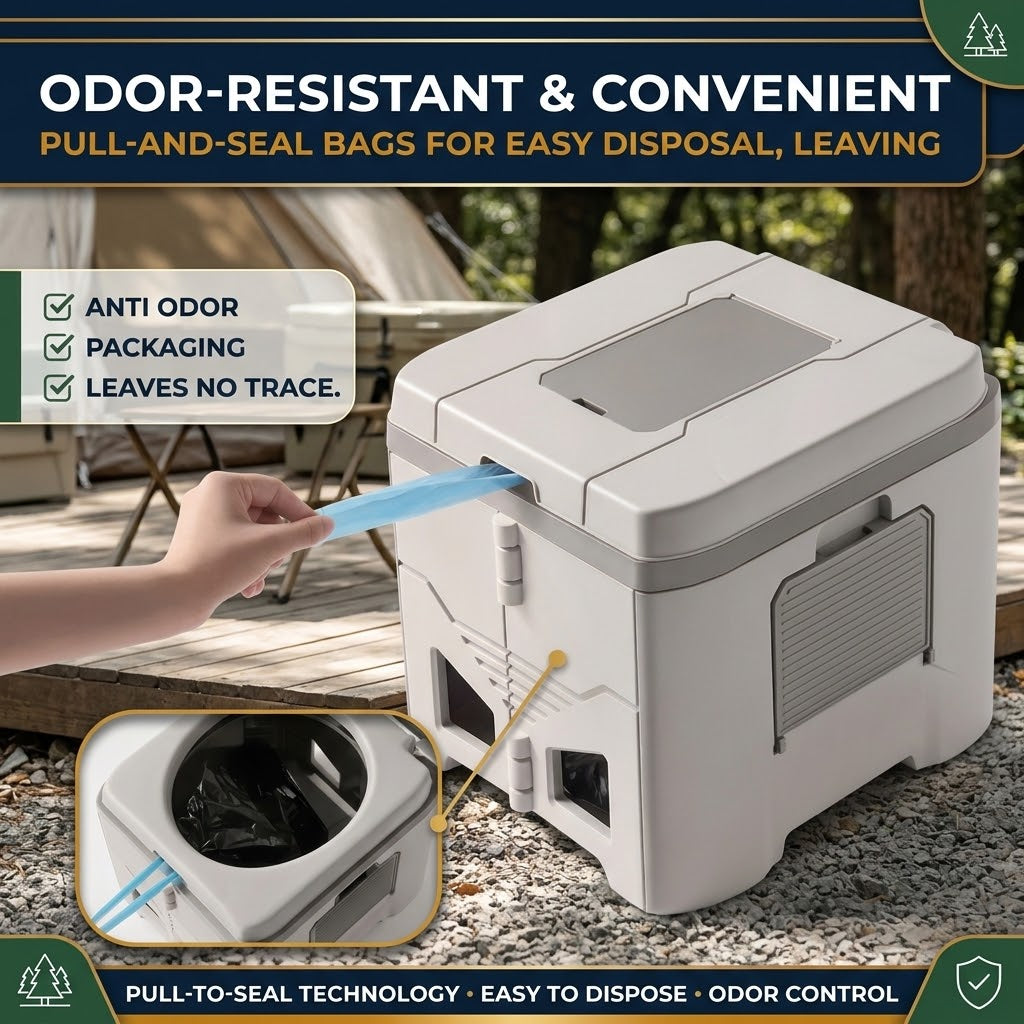 Sand Color Folding Portable Camping Toilet, Compact Odour-Resistant Toilet for Camping and Car Trips