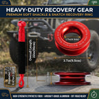 Red Soft Shackle and Snatch Recovery Ring Set, 38,000 lbs UHMWPE Rope Shackle for 4WD Recovery