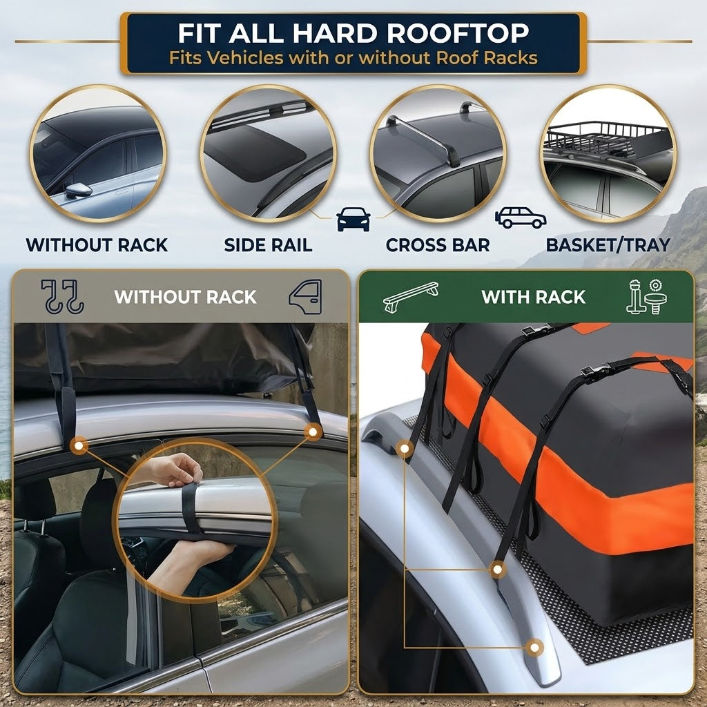 Waterproof Car Roof Bag 112 x 88 x 44cm, Oxford Cloth Rooftop Cargo Carrier for SUVs, Utes and Vans, Black