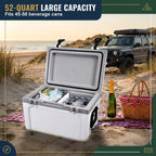 52QT Hard Cooler 49L with Dry Basket, Bottle Opener and Cup Holder, Insulated Ice Chest for Camping